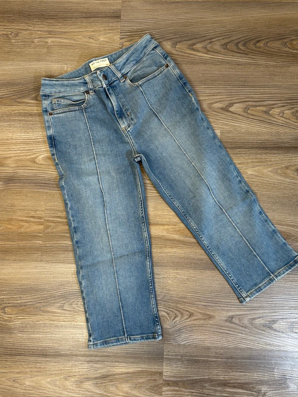 Free People We The Free Jeans 27 High Rise Cropped Pintuck Straight Leg Denim